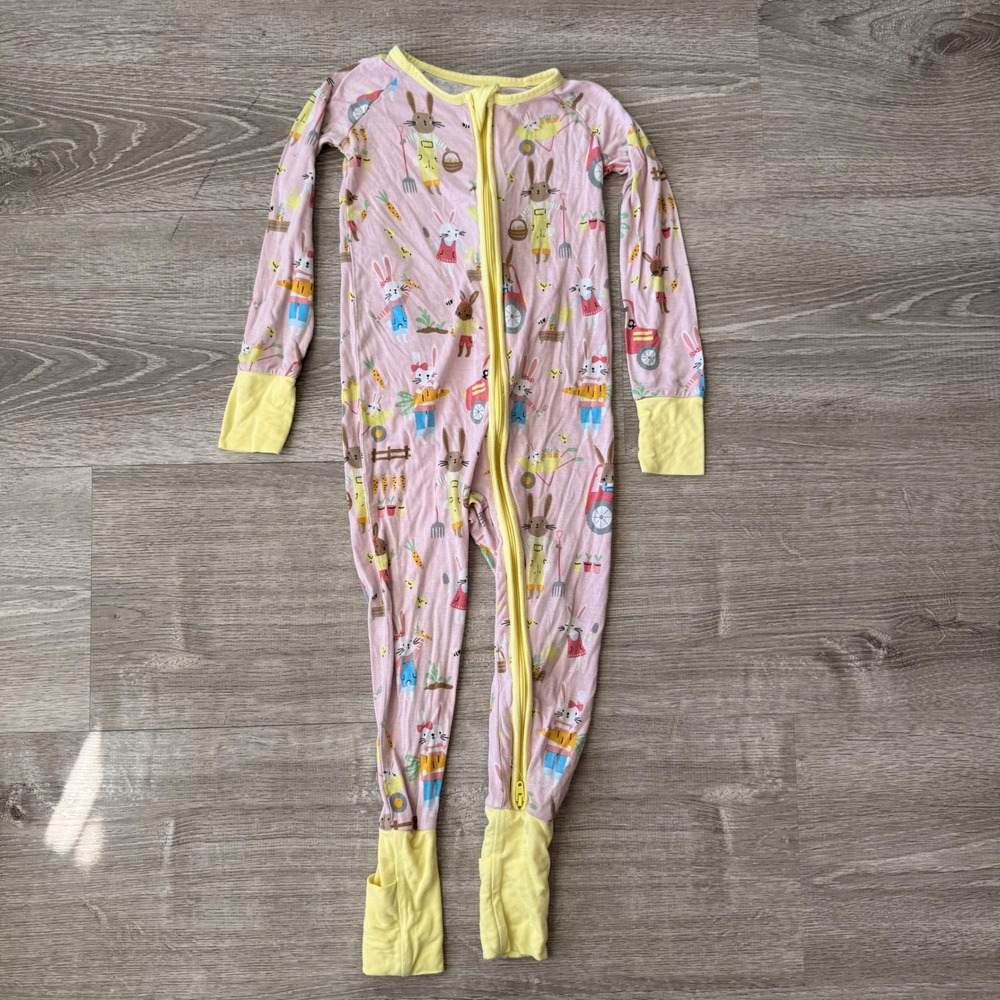 Little Sleepies Spring Garden Zippy Bamboo Viscose Pajamas Pink Yellow 2T